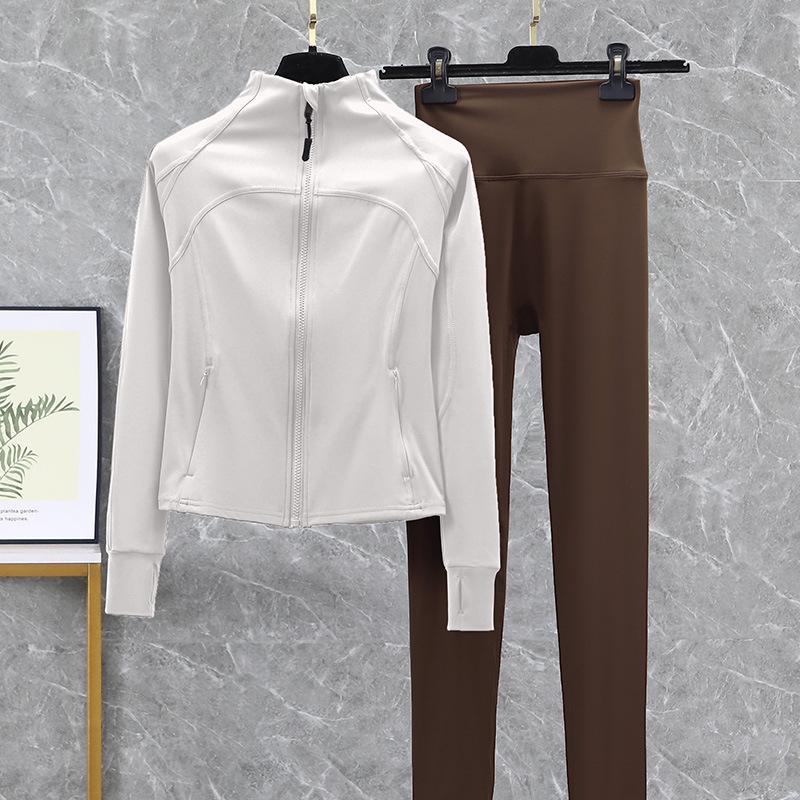 Damski strój do jogi i biegania z wysokim stanem, szybkoschnący - Podnoszący biodra, zestaw fitness na wiosnę/jesień