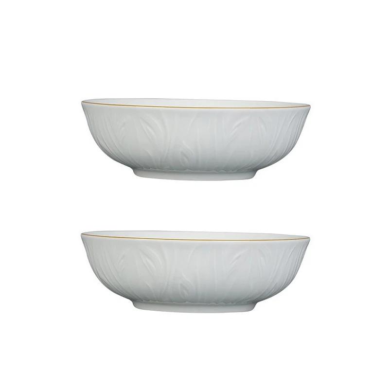 SHUNXIANG Ceramic Bowls Plates White Nordic Relief Dinnerware Dishes Rice Bowl Vegetable Plate Salad Soup Tray Kitchen Tableware