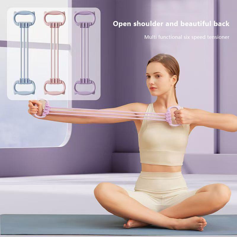 Resistance Band Elastic Puller Rope Non Slip Handle Exercise Band 6 Level Adjustable Yoga Stretching Belt For Shoulder Arms Back