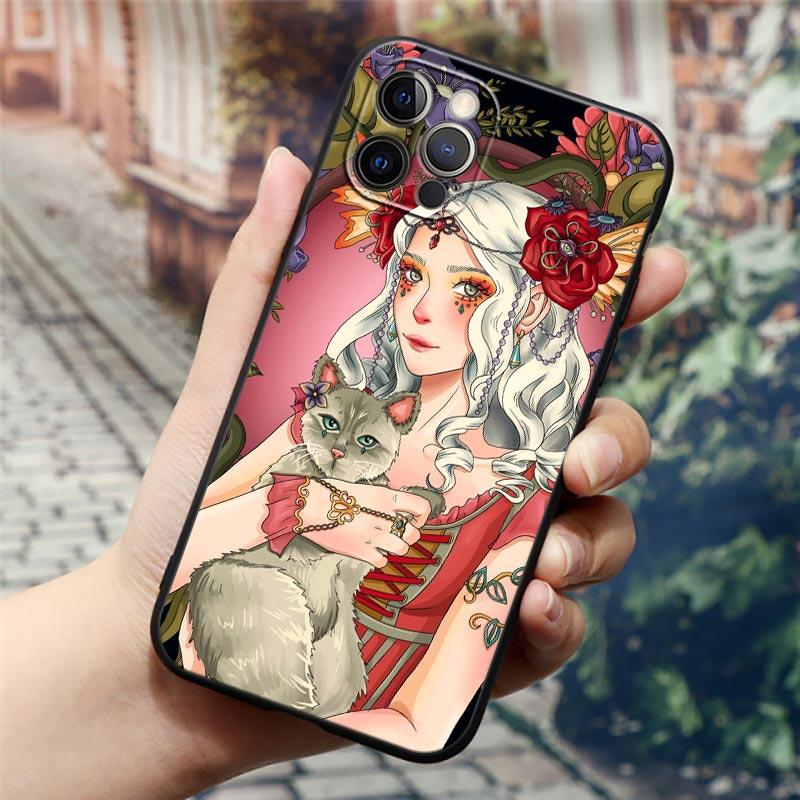 Apple Hülle für iPhone 11 12 13 mini Pro Max XS X XR 7 8 6 plus SE 2020 Weiche Silikonhüllen Cover Niedliche Cartoon Katze Blume Tier