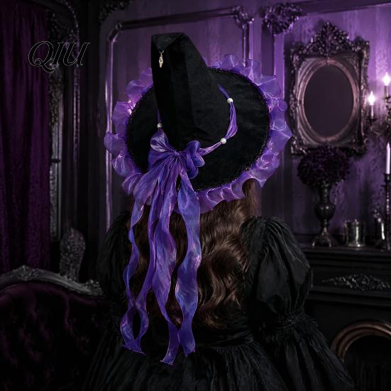 Feiertagsdekoration Halloween Hexenhut mit spitzer Kappe, Langlebiges Polyester-Kostümzubehör, Gartendekoration Schleife für Partys Und Spukhäuser