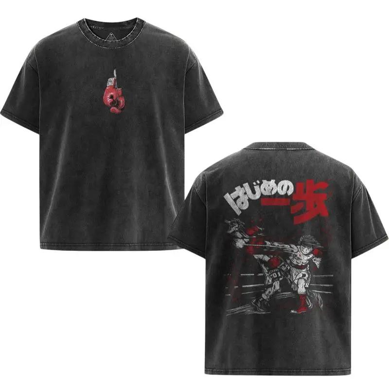 

Manga Fighting Spirit Rising T-shirt Men Clothing Ippo Makunouchi Graphic Short Sleeve Tees Tops Vintage Washed Cotton T Shirt XXL чорний