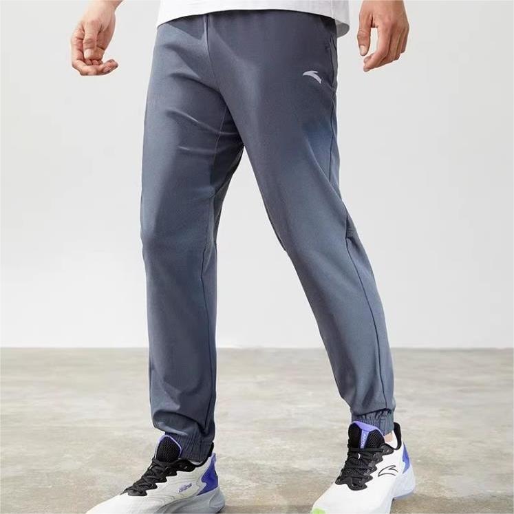 Anta Solid Color Slim Fit Logo Print Straight Leg Casual Pants Men Bottoms Gray 952227512-1
