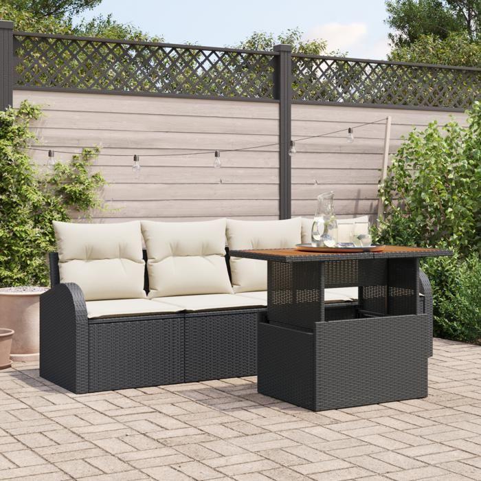 VidaXL Ensemble de Canapé de Jardin 5 Pièces avec Coussins Noir Rattan Poly 3358252