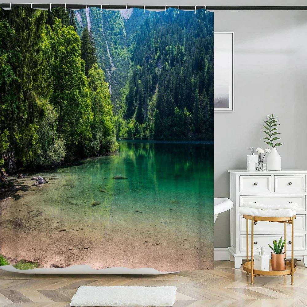 Natural Forest Tree Scenery Shower Curtain Bathroom Waterproof Polyester Fabric Bathroom Curtain 3d Printed Bath Screen Mat