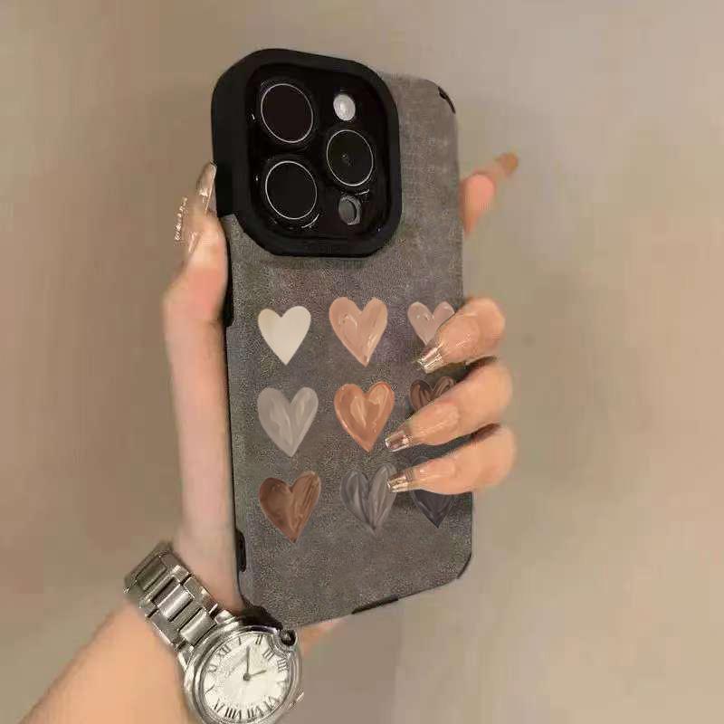 Süßes Herzmuster Wildleder Leder Handyhülle Für iPhone 17 16 Pro 15 14 13 12 11 Pro Max 17 Air 16E Plus X XR XS Max Weiche Hülle