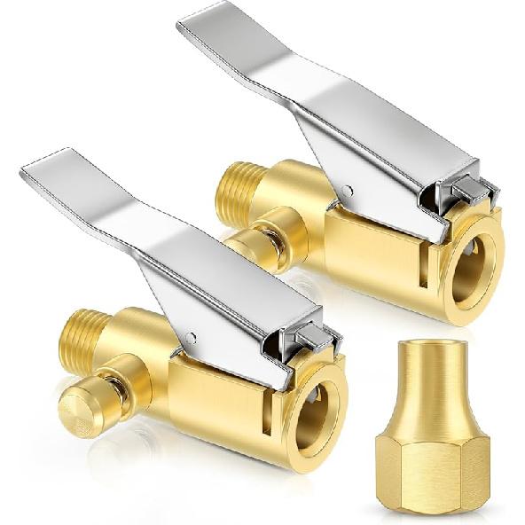 2 Pcs Brass Locking Tire Air Chuck, Tire Inflator Hose Adapter for Twist On Connection Convert to Lock On, No Air Leakage Air Compressor Pump Clip On