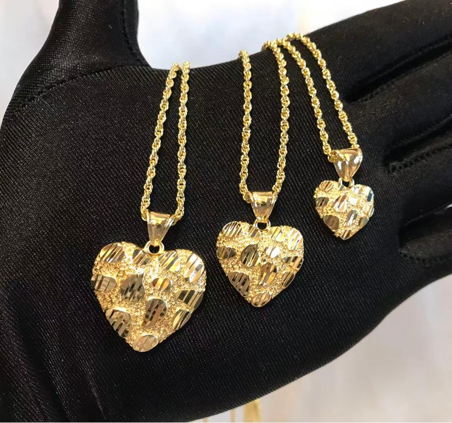 Hip Hop Unique Design Gold Nugget Cut Heart Shaped Charm Pendant Necklace for Women/men Jewelry