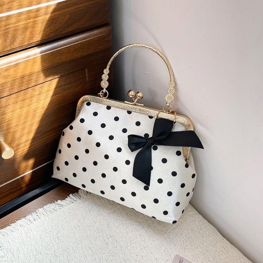 Sac à Bandoulière à Fermoir Baiser à Pois Poignée Métallique Sac de Soirée Fermoir-Top Sac à Main Femmes