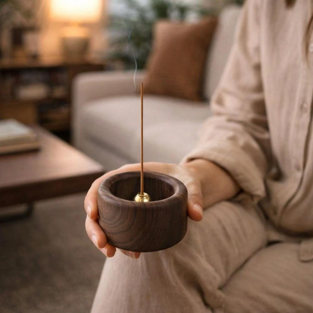 Incense Stick Burner Incense Base Home Decor Round Wooden Incense Holder