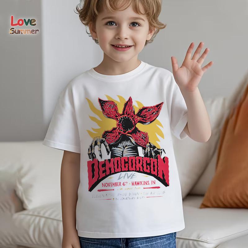 Kids Stranger Demogorgon Print Tee Shirt for Boys Girls Short Sleeve Classic 1983 Upside Down Design T-Shirt Gift for Children