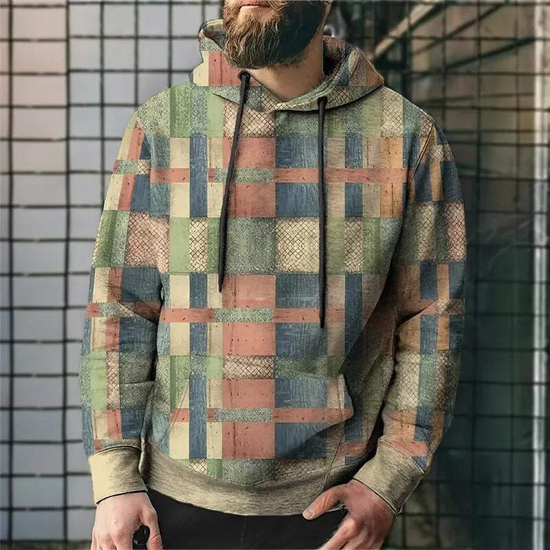 Simulationsnähte Karomuster 3D-gedruckte Kapuzensweatshirts für Herren Colorblock-Pullover Street Unisex-Oberteile Unisex-Hoodies