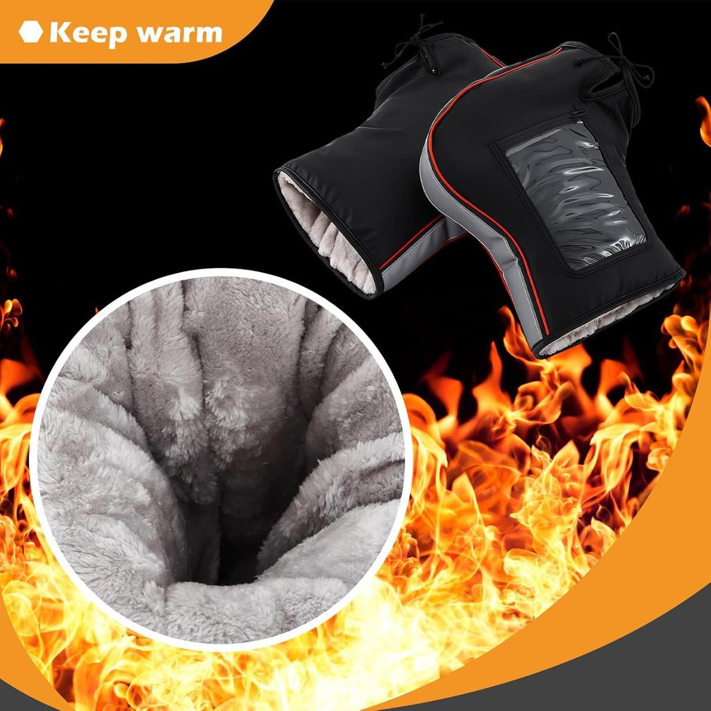 Tallew Motorcycle Handlebar Gloves With Waterproof PVC Pocket ATV Windproof Warmer Mitt Windproof Handlebar Muffs Gloves Waterproof Warm Bike Mittens