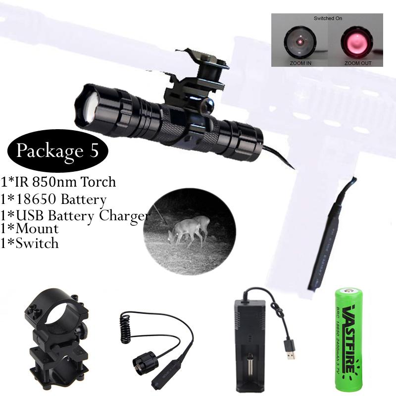 5W IR 850nm Professional Night Vision Hunting Torch Tactical Infrared Radiation  Zoomable Outdoor Linterna Waterproof Flashlight