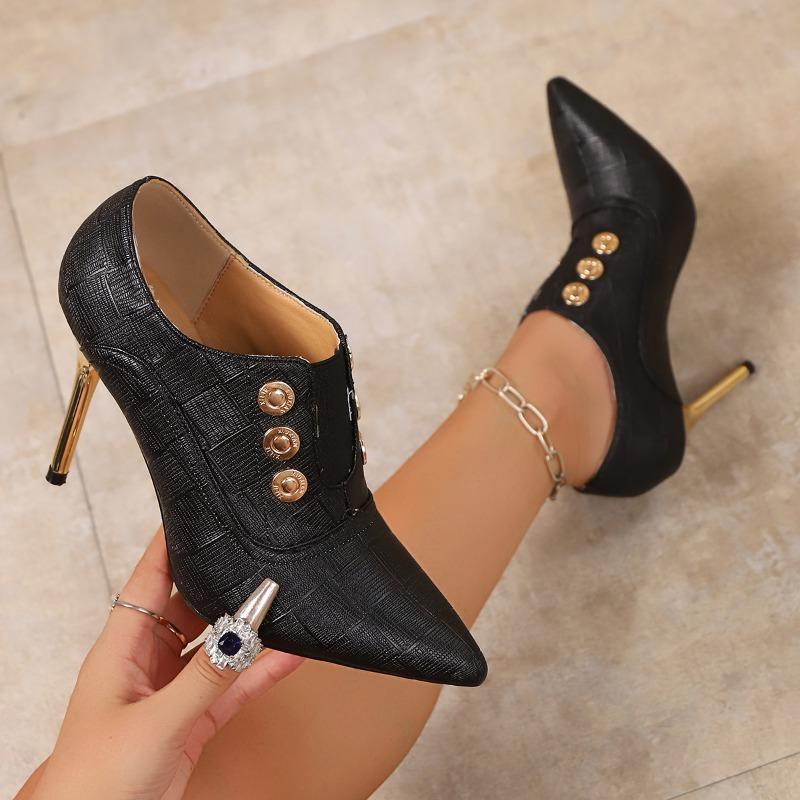 

Модная металлическая пряжка, туфли-лодочки на шпильке, новинка осени, заостренный носок, глубокий вырез, слипоны, противоскользящие, износостойкие, высокие каблуки 35 чёрный