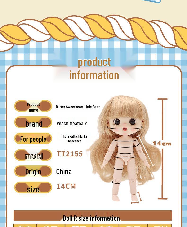 Trendy OB11 Sweetheart Bear Doll: Multi-Jointed, Poseable, and Dressable Figure