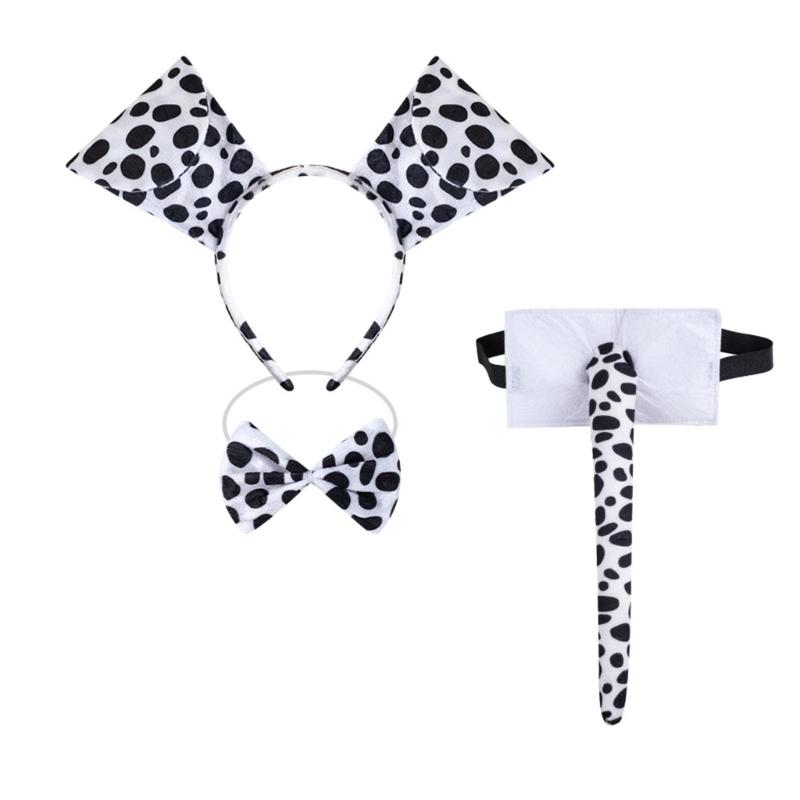 Dalmatiner Welpen Kostüm Set Ohr Stirnband Schwanz Fliege Nase Handschuh Tutu Rock für Kind Halloween Weihnachten Tier Cosplay