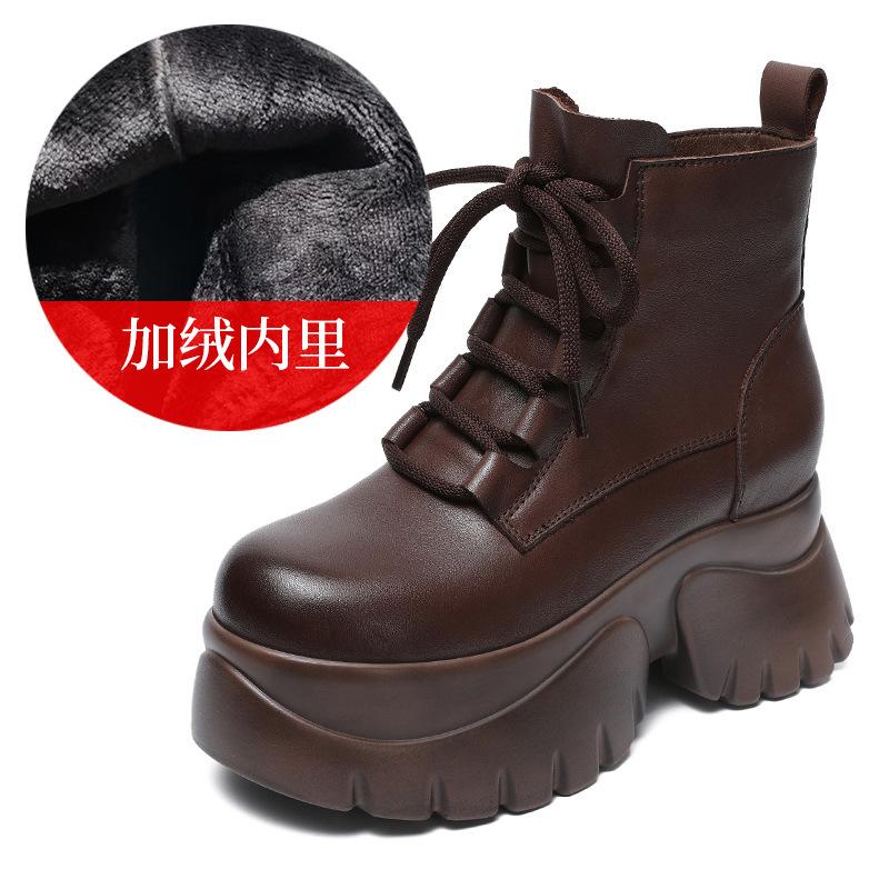 Høst og vinter nye kortstøvletter med tykk såle og innvendig høydeøkning, barnesko i smått skinn, damestørrelse, allsidige Martin-støvletter