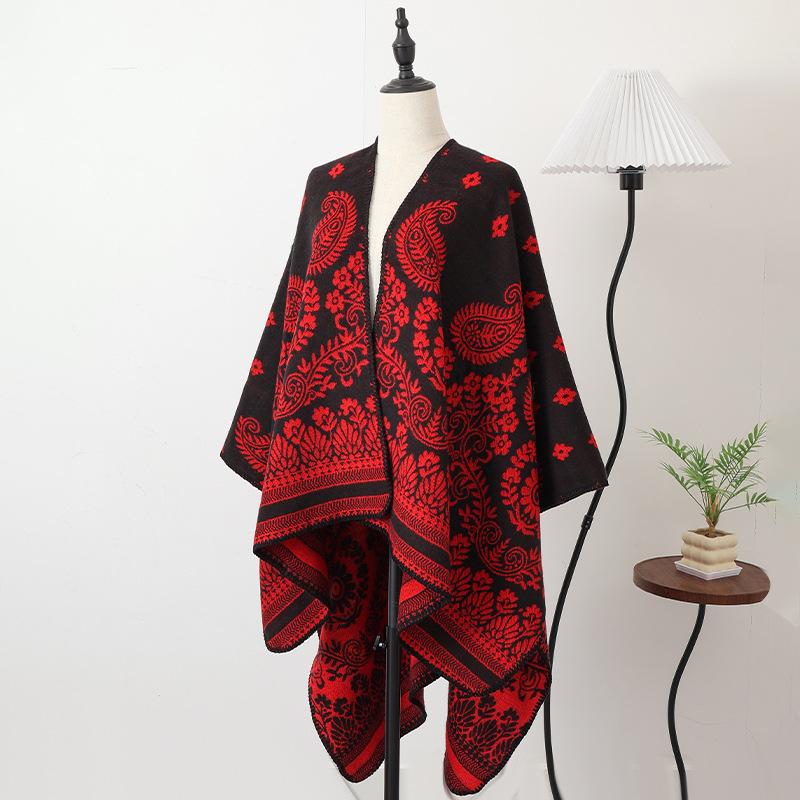 Women Scarf Daily Wear Oversized Poncho Cape Ethnic Flower Print Soft Cashmere Touch Blanket Shawl Travel Warm Wrap Scarves