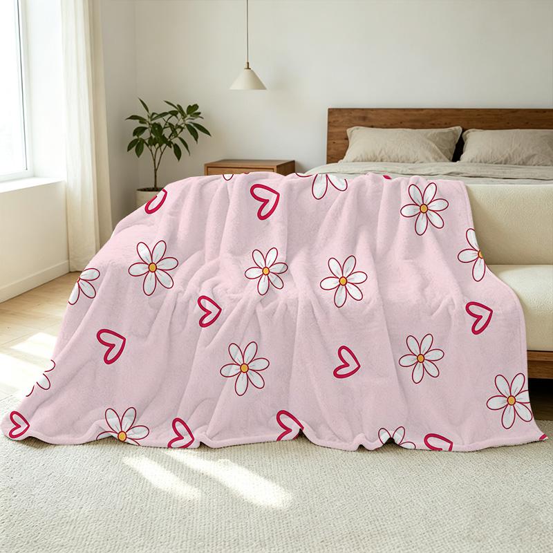 Lightweight Floral Heart Flannel Throw Blanket, Soft Cozy Fuzzy Blanket for Home Use, Warm & Comfortable, Perfect Valentine's Day Gift