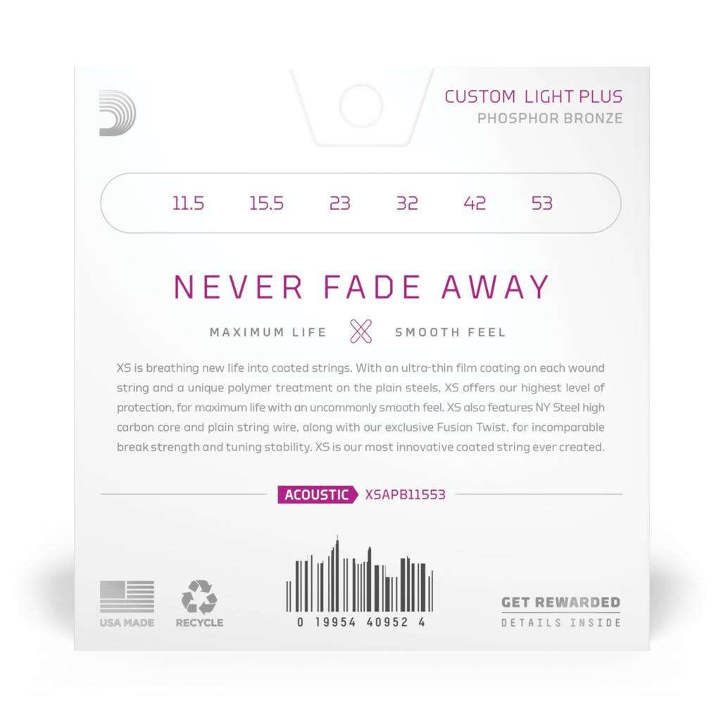 Acoustic Guitar Strings XS Coated Strings Phosphor Bronze Custom XSAPB11553 D'Addario Light+ .0115-.053 []