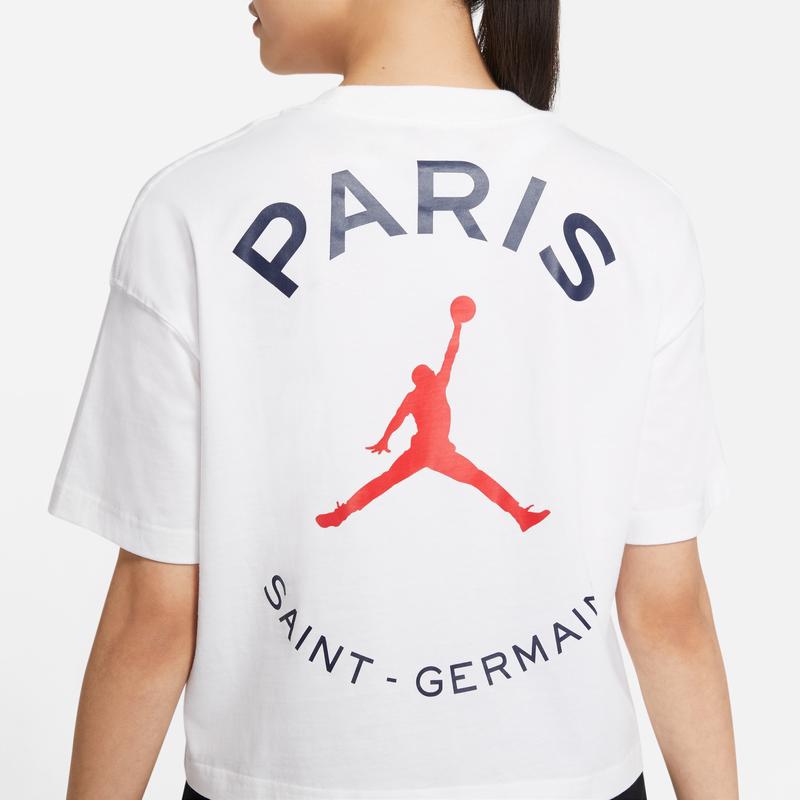 Jordan Jumpman Paris Saint-Germain Printed Loose Football T-Shirt Women Tops White DC0458-100