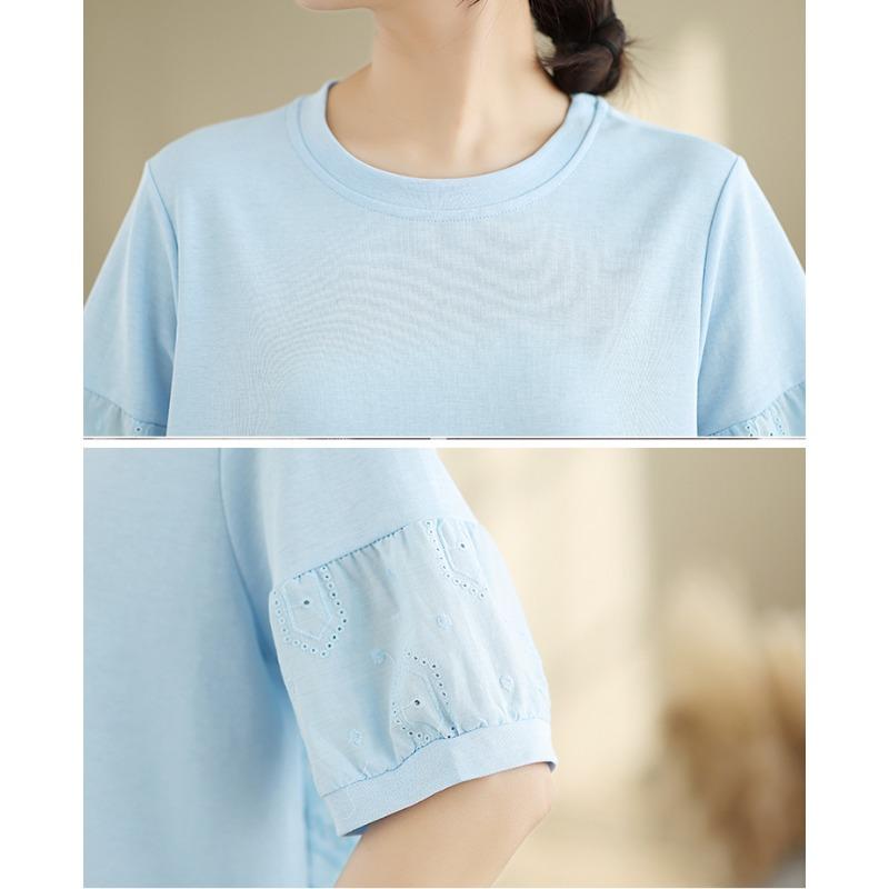 Dimanaf 2025 New Summer Women Plus Size T-Shirt Short Sleeve Loose Basic Casual Tops Solid Hollow T-Shirt O-Neck