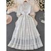 French Style Temperament Summer Clothing Cutout Lace Stitching Dress