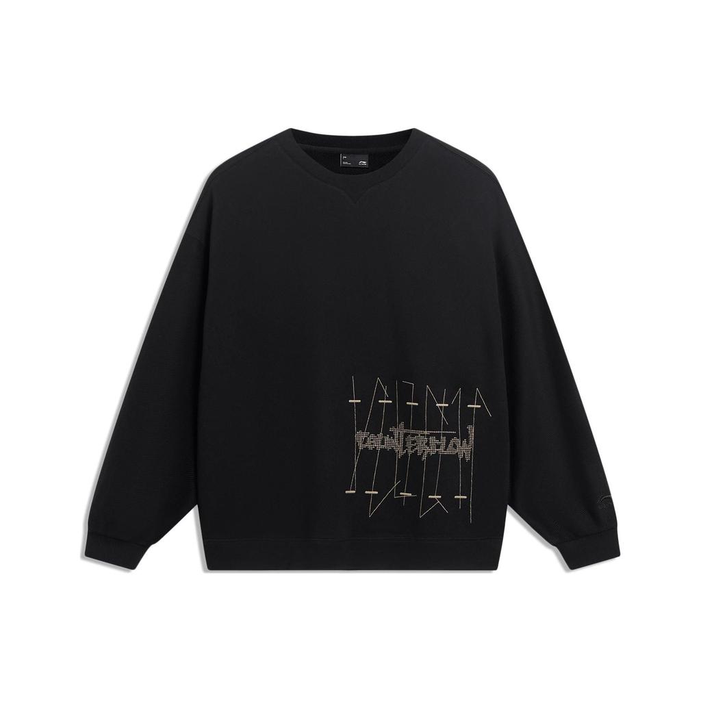 Li-Ning Cf Trace Series Letter Print Pullover Long Sleeve Sweatshirt Unisex Tops Black AWDT571-1