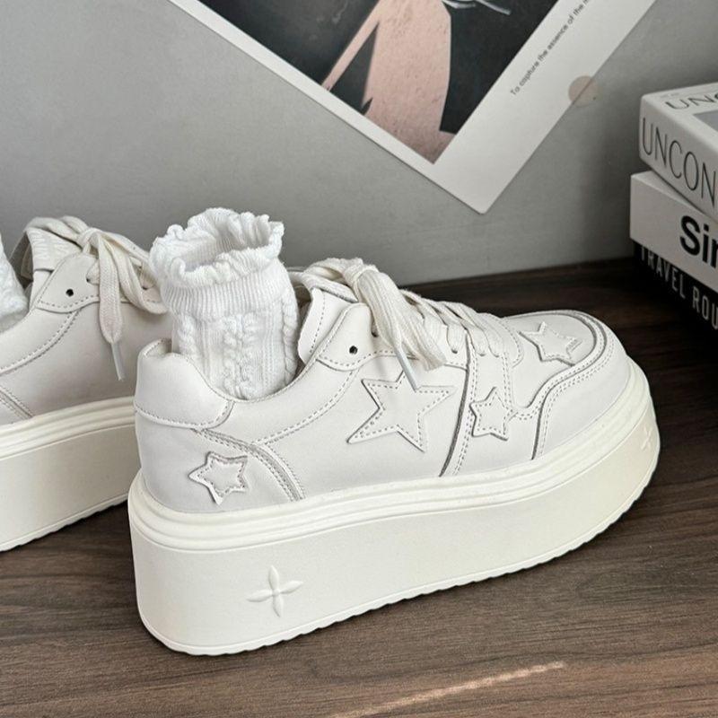 Casual Shoes Board Shoes Women's Niche Spring Original Platform White Shoes Versatile New Height-increasing Muffin Shoes Stars