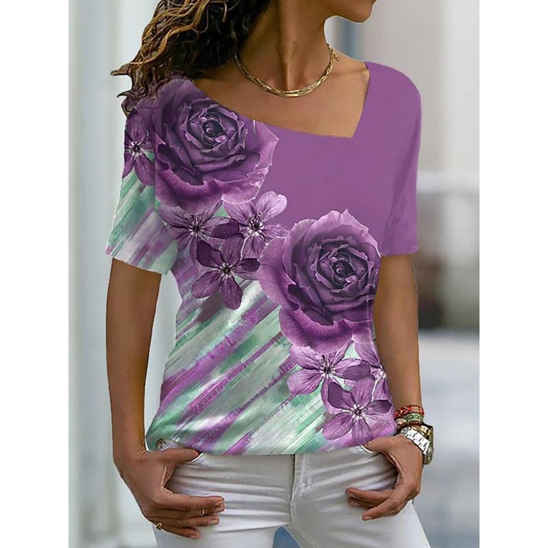 

Новая свободная женская футболка с V-образным вырезом, напечатанная на 3D-принтере, для весны и лета в Европе и Америке XS