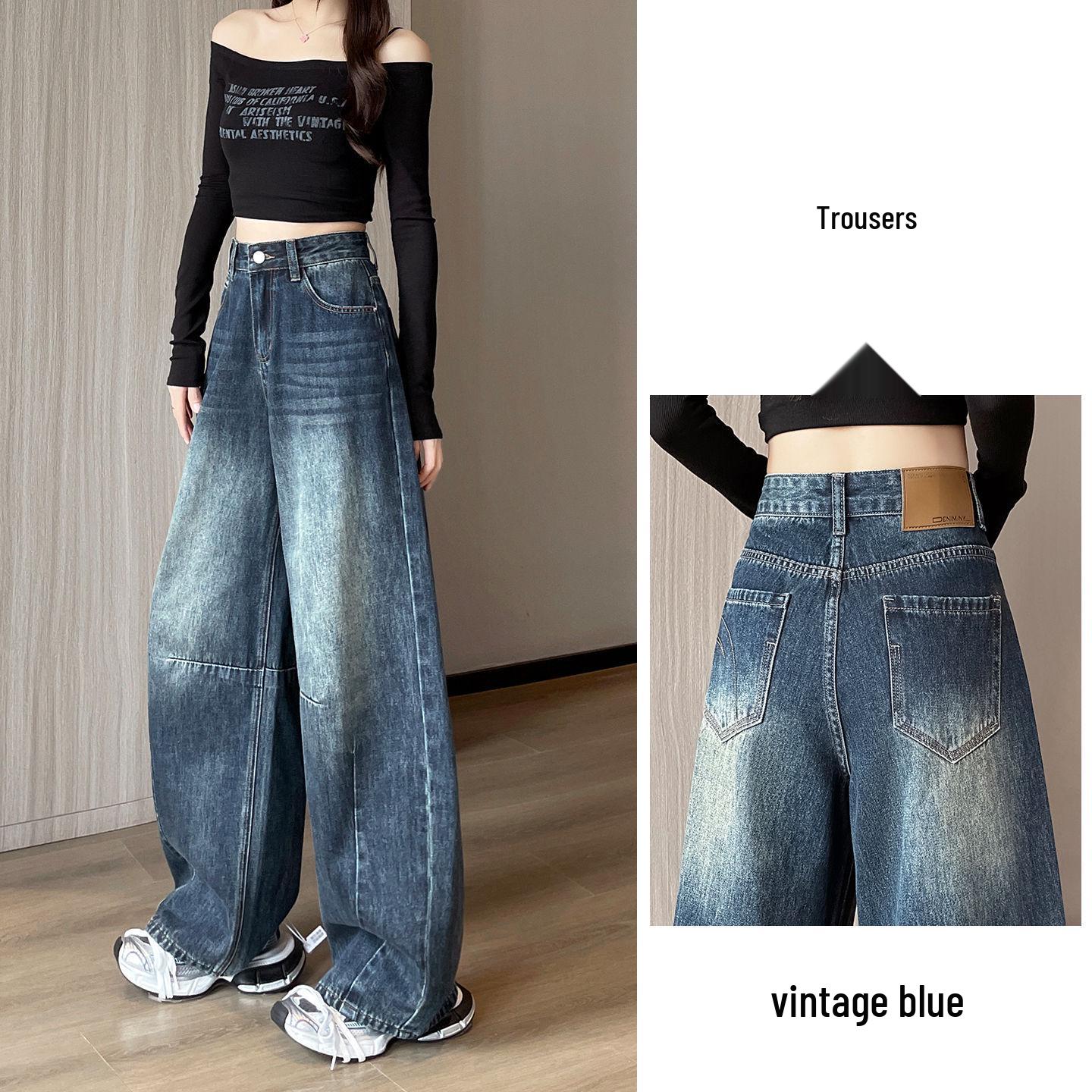 2026 Autumn High Street Wide-Leg Women s Slimming Plus Size Retro Jeans M (98-110 lbs)