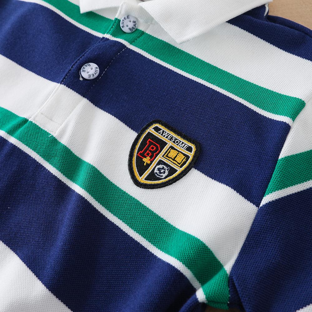Polos Rayés pour Garçons 5-12 Ans Enfants Été Manches Courtes Col à Revers T-shirt Décontracté avec Badge Haut Uniforme Scolaire Enfant T-shirt