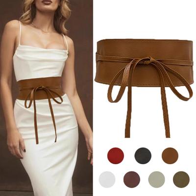 Gürtel für Damen mit Schleife, Kunstleder, Wickelgürtel im Obi-Stil, Cinch-Bund, schwarzer Kummerbund, brauner breiter Korsettgürtel für Damen