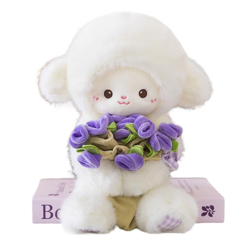 Sheep Plush Doll With Magnetic Rose Flower Arrangement For Kids Decor Gifts