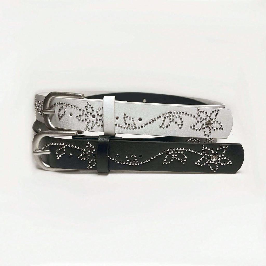 Rivet inlaid flower versatile Korean version jeans, personalized high-end belt, waist belt for women