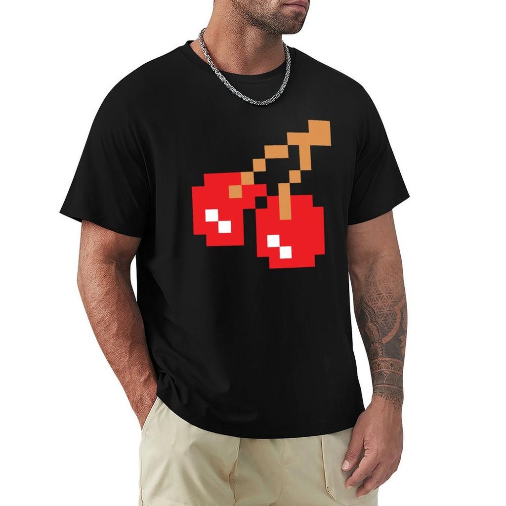 8Bit Cherry TShirt Blue Lock Clothing Funny Tshirt Mens White T Shirts