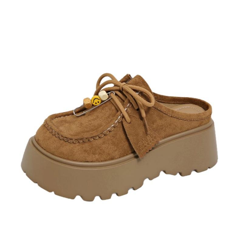 Baotou half slippers women's platform 2025 new height-increasing Boken slippers retro ethnic style one-pedal lazy shoes