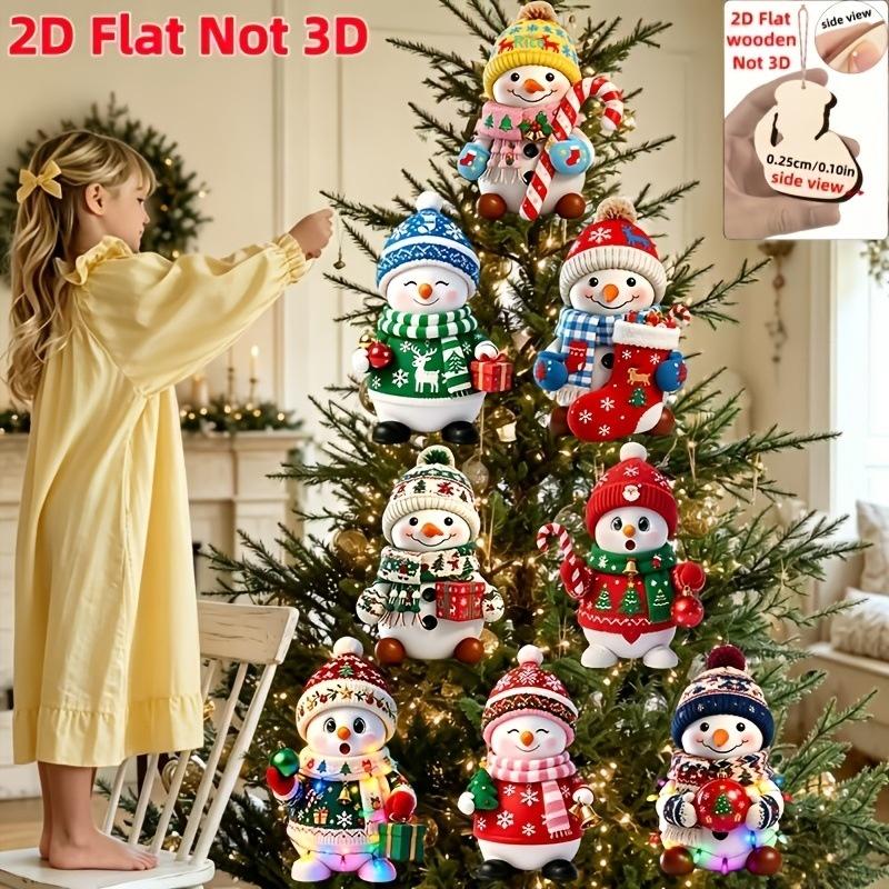 6/8 Pcs Vintage Wooden Santa Claus 2D Flat Christmas Tree Decorations Cute Xmas Hanging Ornaments Winter Home Party Supplies
