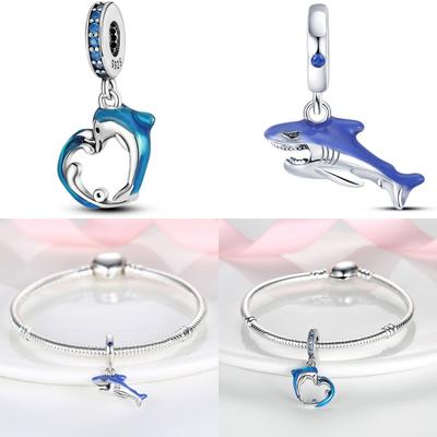 Copper Dolphin Shark Marine Organism Series Charms Beads Fit Original Fine Braceletsdiy Jewelry Gifts