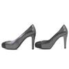 Great CHANEL Pumps COCO Mark Metallic Leather Silver Black Women 35.5 G28557 Used