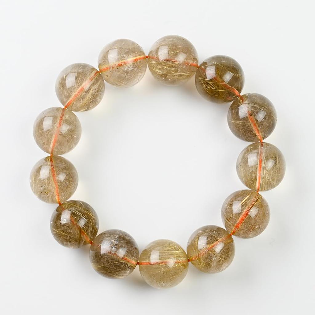Jewelry Town Shosenkyo Rutilated Quartz 17mm 16cm Inner Power Stone for Good and Work [Eigado] Bracelet, Beads, Diameter, Fortune, Money,