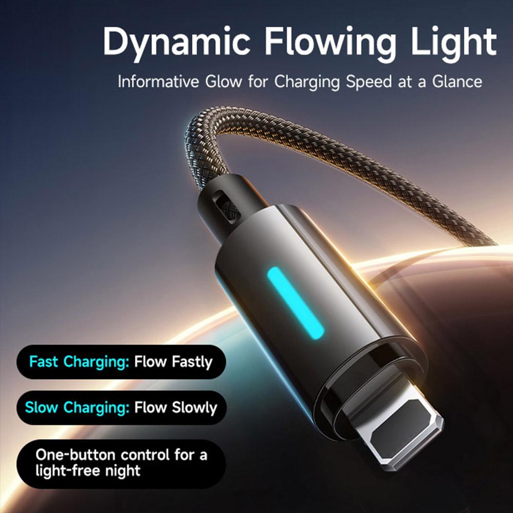 BASEUS Lit 2m USB To iP 2.4A Fast Charging Cable Data Cord with Dynamic Flowing Light