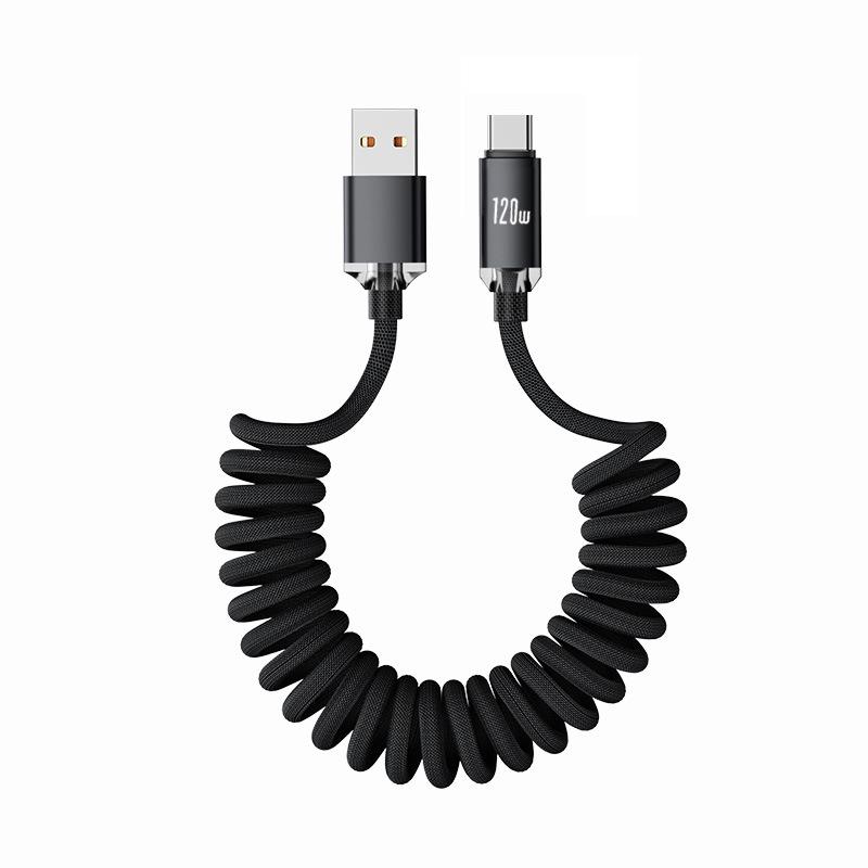 Crystal Shine 120W Spring Type-C Super Fast Charging Cable for Huawei, Vivo, Oppo, and Honor.