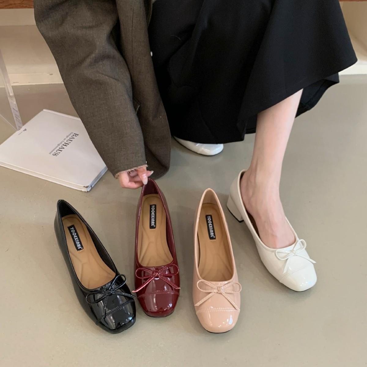 

2025 autumn and winter new round head bow light mouth soft sole women s soft sole foot cover fashion women s single shoes 39 телесный