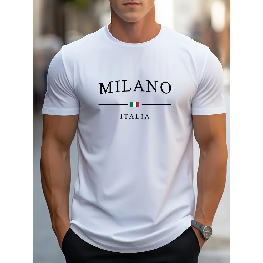 

Men s Summer Fashion MILANO Letter Printed Loose Large Casual Comfortable Round Neck Short Sleeve T-shirt Top M