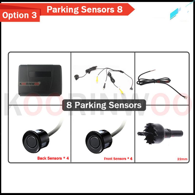 Koorinwoo Full Kit Parktonic 8 Parking Sensors With Car Monitor Sucker Rear view camera Front Form Parking System Adjustable Cam Black Sensors