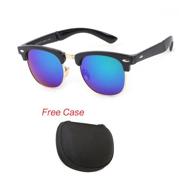 Classic Half Frame Polarized Sunglasses with Case Men Women Retro Rivet Small Sun Glasses Popular Foldable Travel Shades