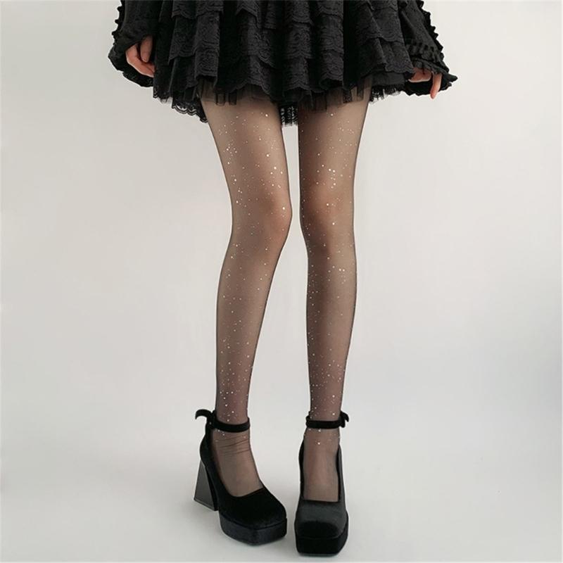 Women's Shimmer Tights Control Top Pantyhose Sparkly Sequins Pantyhose Tights Sheer Stockings
