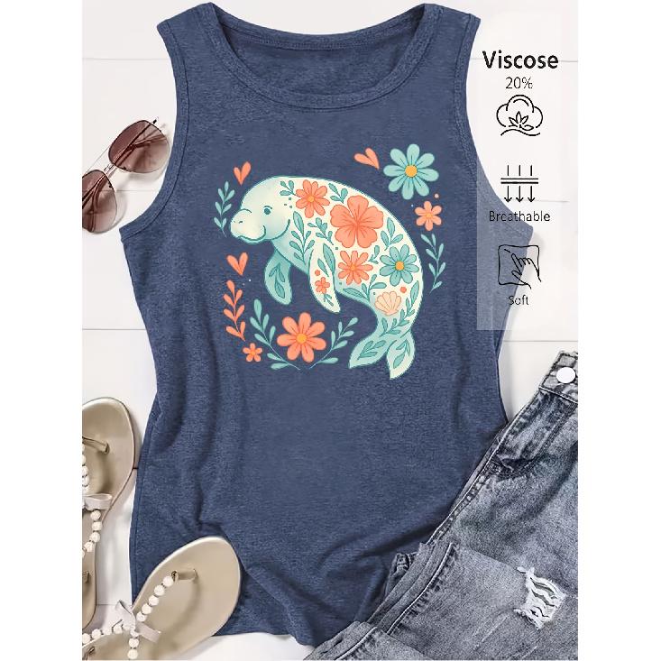 2026 Summer New Abstract Line Mountain Sunrise Graphic Print Round Neck Women Sleeveless Tank Top Soft Comfort Versatile Casual Daily Vest
